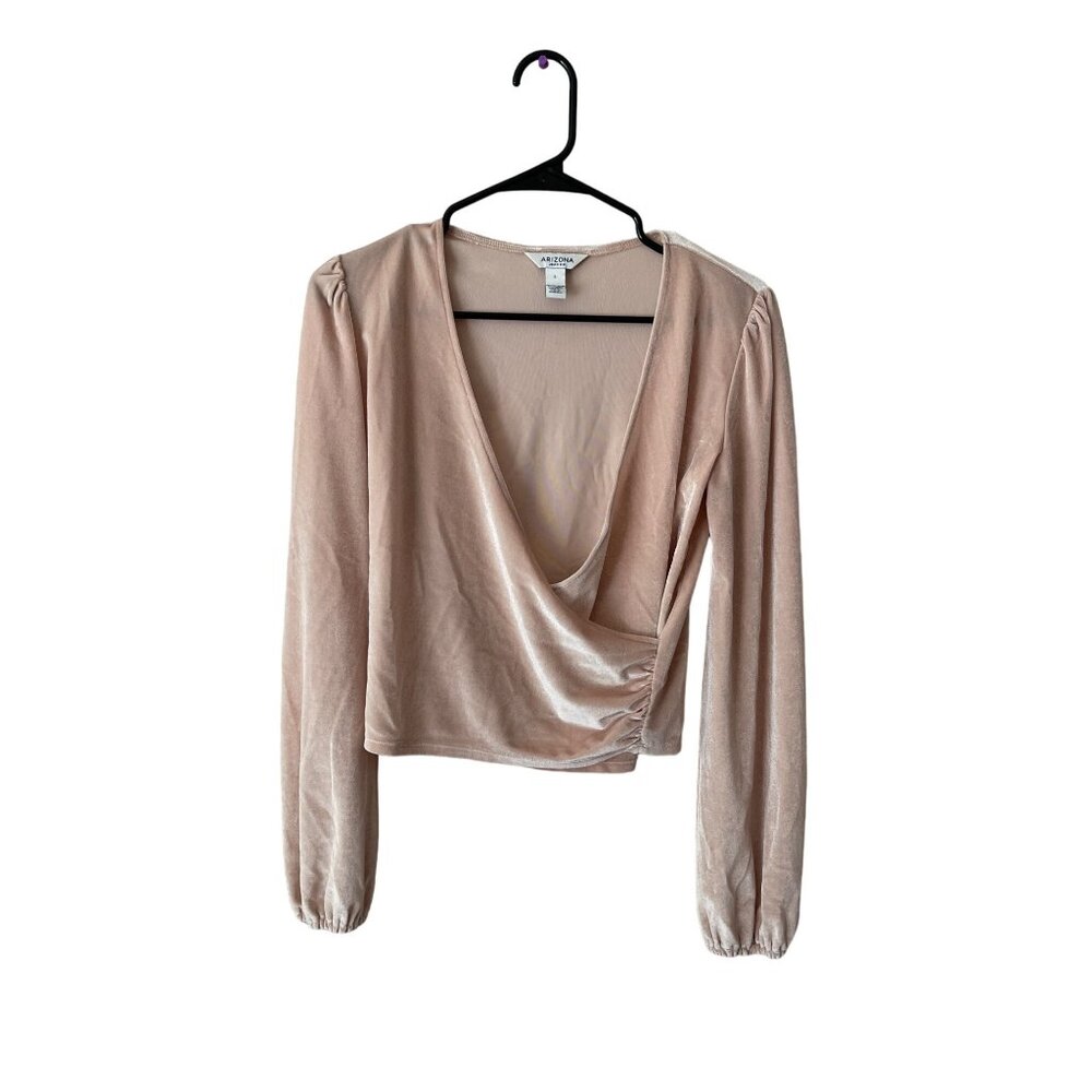 Arizona Jean Co Blush Pink Velvet Wrap Top Long‎ Sleeve V-Neck Blouse Small